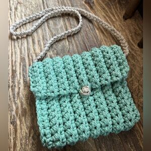 Handcrafted Mint Green Crochet Shoulder Bag